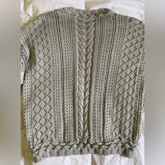 Light Gray Crochet Sleeve Cable Knit Women’s Sweater - Picture 9 of 14